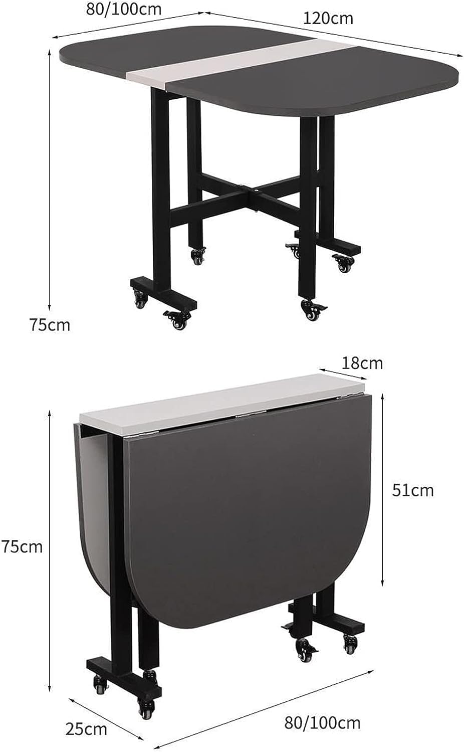 Folding Dining Table, Extendable Dining Table, Solid Wood Kitchen Table, Space Saving Compact Folding Dining Room Table, Drop Leaf Table
