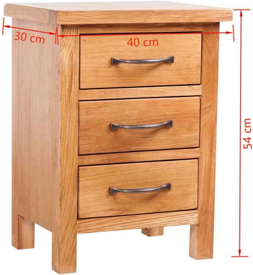 vidaXL Solid Oak Wood Nightstand w/ 3 Drawers Side Storage Table Cabinet Stand