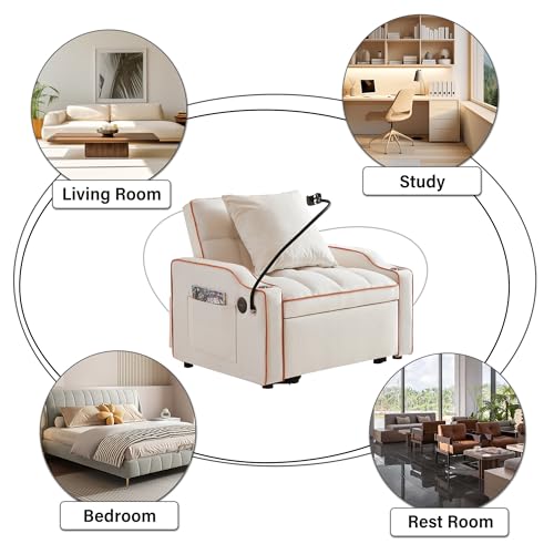 3 in 1 Sleeper Sofa Couch Bed, Velvet Convertible Single Sleeper Sofa with 3 Level Adjustable Backrest, Storage Pockets, Toss Pillows, Pull Out Single Sleeper for Living Room, Black