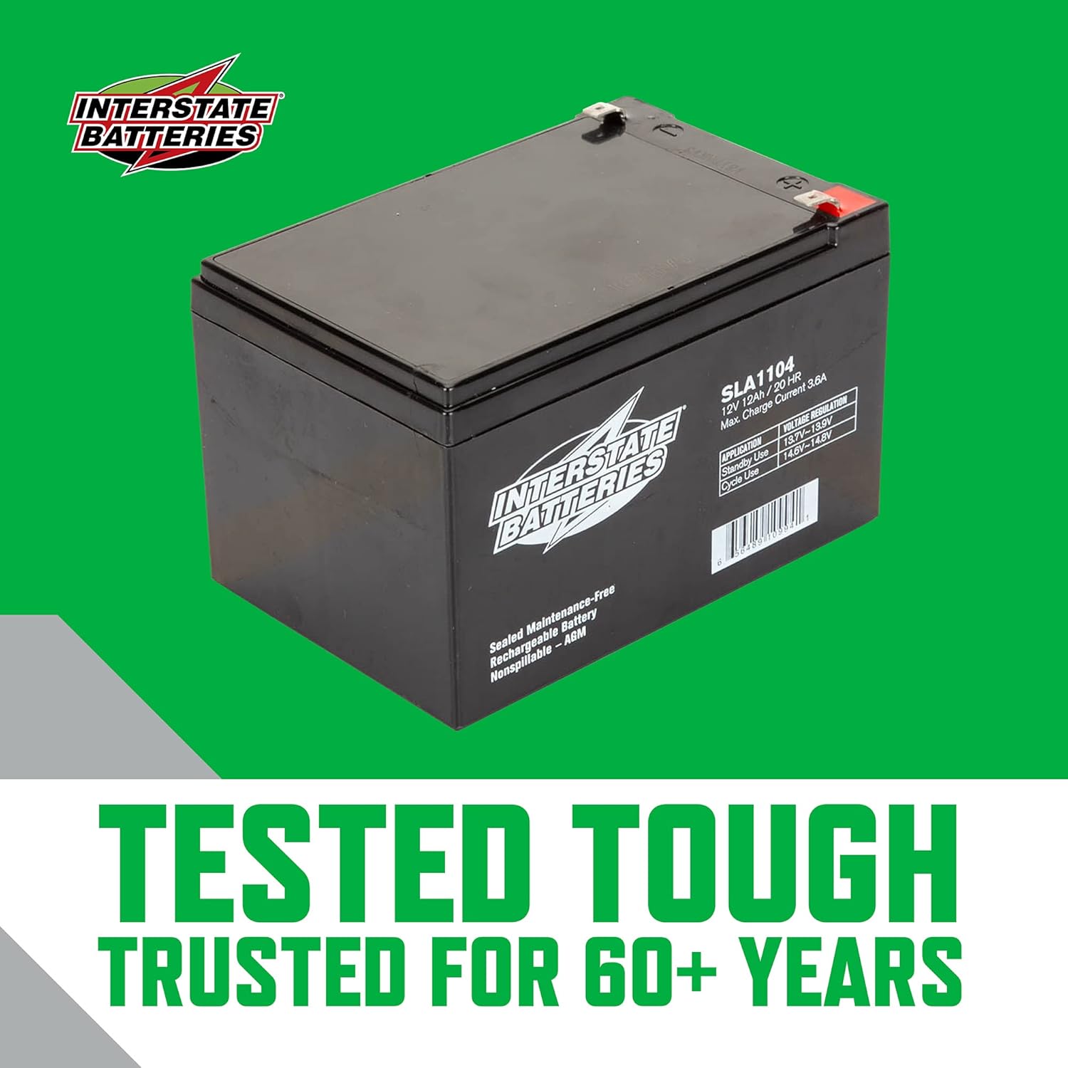 Interstate Batteries 12V 12Ah Battery (SLA1104) Sealed Lead Acid Rechargeable SLA AGM (F2 Terminal) Electric Fences, Generators, Medical Devices Pack of 2