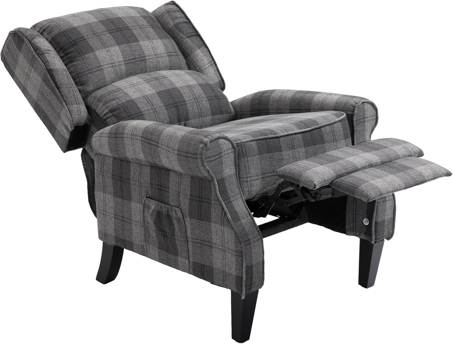 Modern Comfortable Upholstered Leisure Chair Multifunctional Recliner Chair Single Sofa with Footrest Small Recliner Chair for Small Spaces,Grey Check