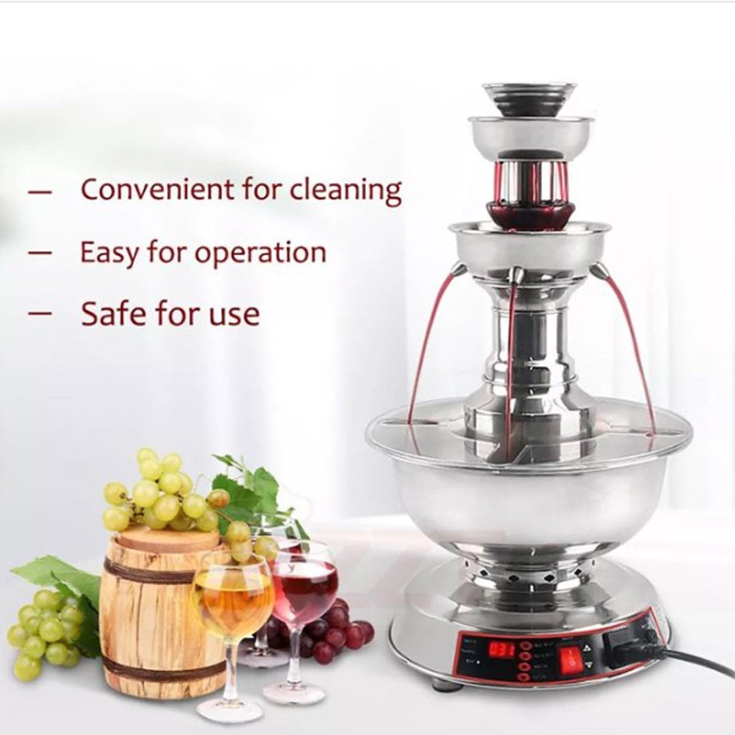 Wine/Juice Fountain Machine, 3-Tier Party Red Wine Fountain, 0~100℃ Temperature Adjustment,3.5L Capacity Beverage Pourer Wine Dispenser Champagne Fountain, CE/FCC/CCC/PSE