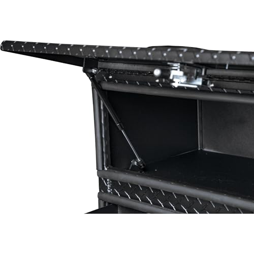 Buyers Products 1701578 Aluminum Heavy-Duty Flatbed Contractor Truck Tool Box With One Lower Door, Aluminum Diamond Tread, 21 x 18 x 72 Inch, Made In The USA, Contractor Job Box For Bed Of Truck