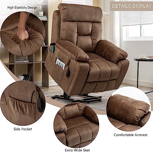 Power Lift Chair Lay Flat Recliner Infinite Position Electric Dual Motor Stand Up Lift Chair with Massage and Heat for Adults,Heavy Duty Recliners with 2 Remote Controls and Two Cup Holders