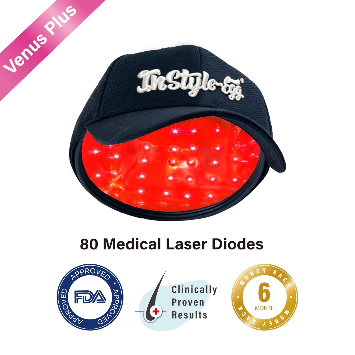 Laser Cap for Hair Growth with 80 Medical Grade Lasers, FDA Cleared Low Level Laser Therapy, Hair Regrowth System for Men and Women