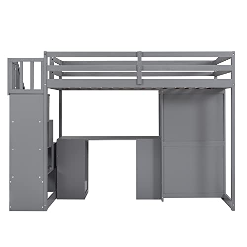 Harper & Bright Designs Twin Size Loft Bed with Desk and Stairs, Solid Wood Loft Bed Frame with Storage and Slat Support, for Kids Teens Adults (Espresso)