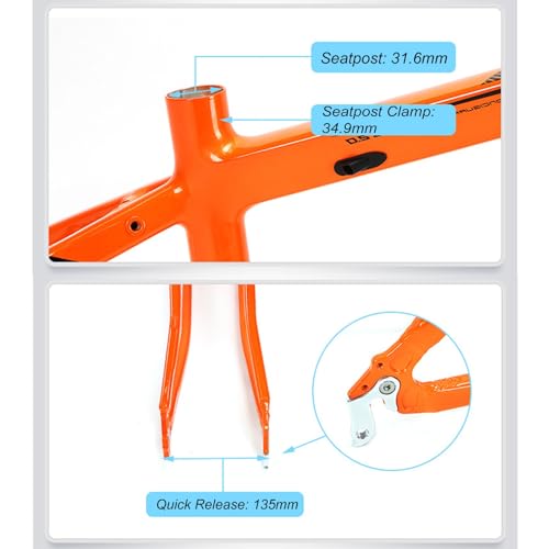 Mountain Bike Frame 27.5er 29er Aluminum Alloy Hardtail Frame 15/17/19” Disc Brake QR 135mm BB 68mm Internal Routing XC Off-Road Adult Bike Frame(Color:Orange,Size:27.5/29"*17")