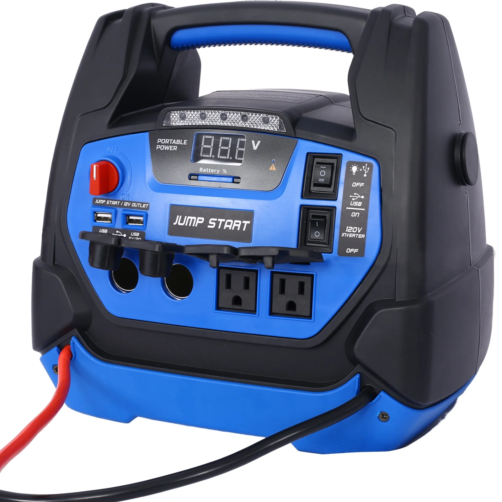 iRerts 1800 Peak Amp Jump Starter, Rechargeable Jump Starter for Gas Diesel Vehicles, Portable Power Station Powerhouse with Air Compressor, 2 DC Outlets, 2 AC Outlets, and 2 USB Ports