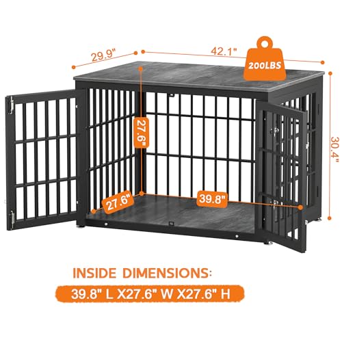 48 Inch Heavy Duty Dog Crate Furniture for Large Dogs, Decorative Pet House End Table, Extra Large Wooden Cage Kennel Furniture Indoor, Natural and White