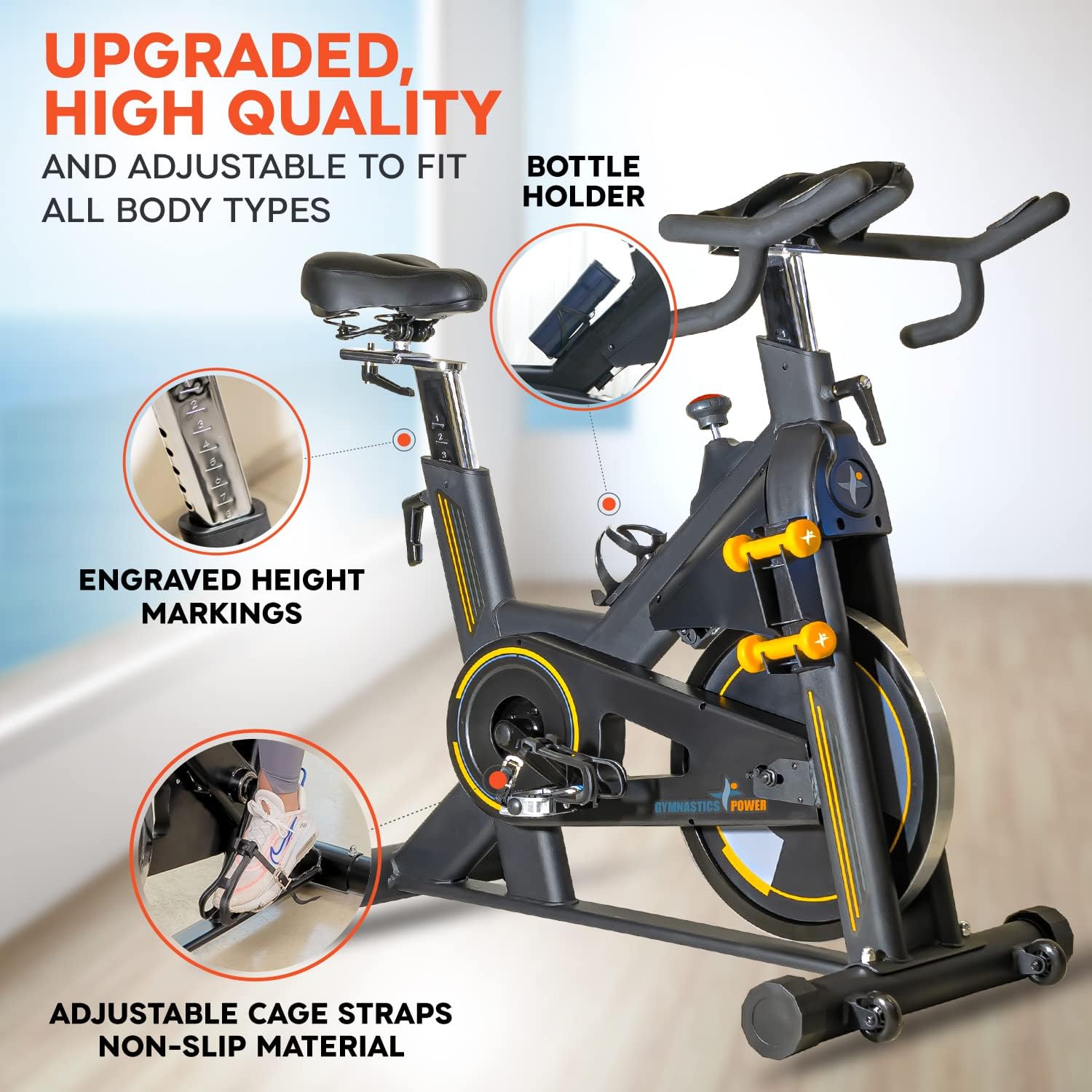 Indoor Exercise Bike Heavy-Duty 115 LB Magnetic Resistance, Includes 2X1 lb Dumbbells, Stationary Cycling Bikes for Home Exercise