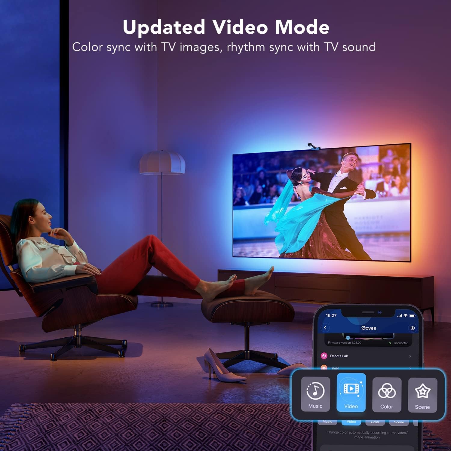 Govee Immersion TV LED Backlights with Camera, RGBIC Wi-Fi TV Backlights for 55-65 inch TVs PC, Works with Alexa & Google Assistant, App Control, Music Sync TV Lights, Adapter, H6199