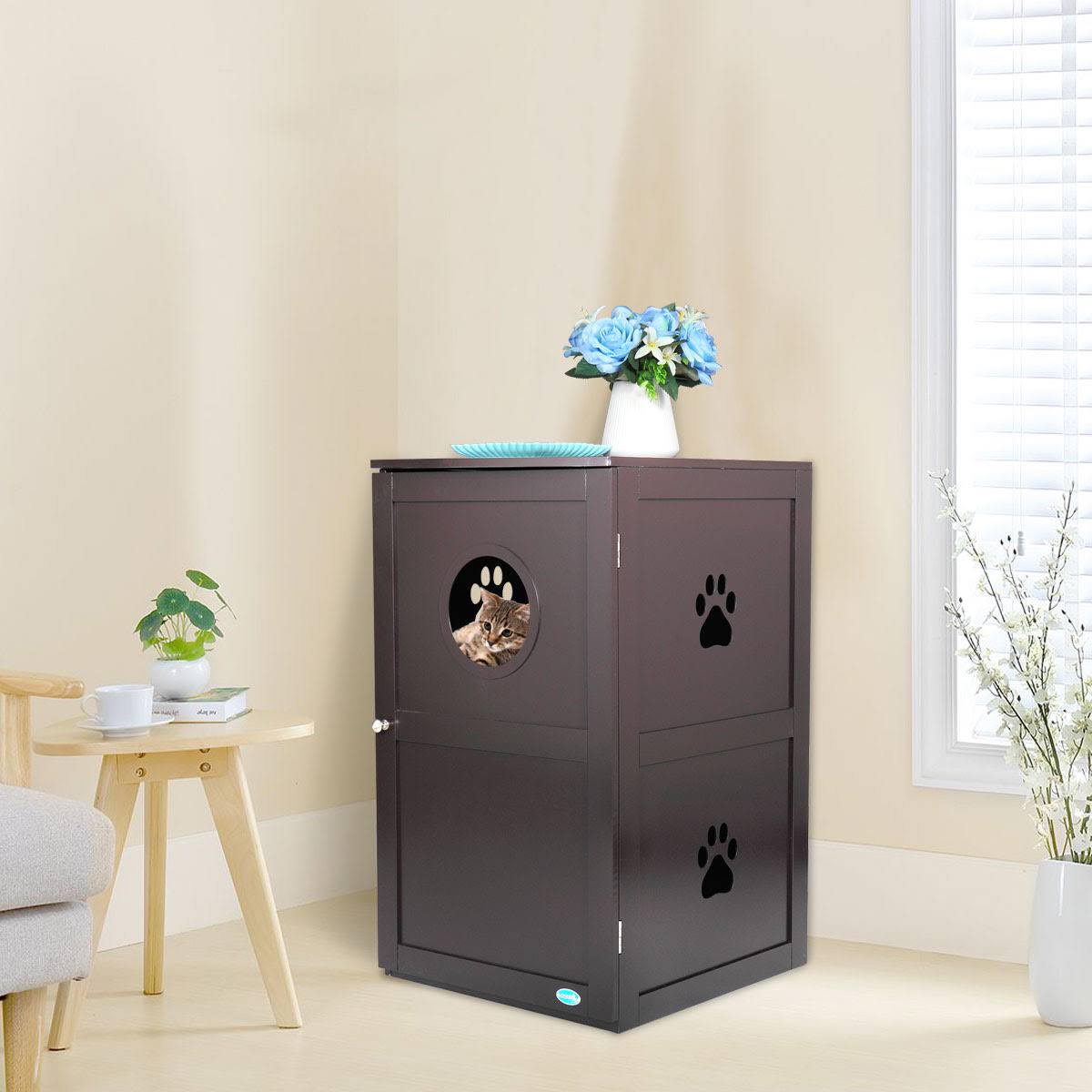 coziwow Stackable Double Cat Sitting in Litter Box