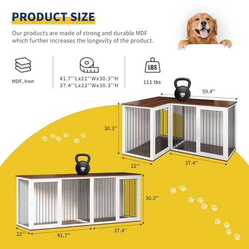 Dog Crate Furniture for 2 Dogs, 79.1" Large Dog Kennel Furniture with Dividers and Double Doors, All Steel Frame Double Dog Crate, 41.7" L X 22" W X 30.3" H, 37.4" L X 22" W X 30.3" H (Black Gray)