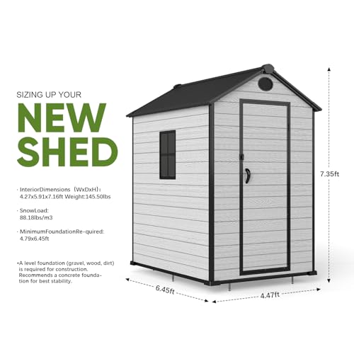 7.3 x 12 FT Shed Resin Outdoor Storage with Floor, 566 cuft Plastic Shed with Window and Lockable Door for Garden, Backyard, with Wood Texture, Grey