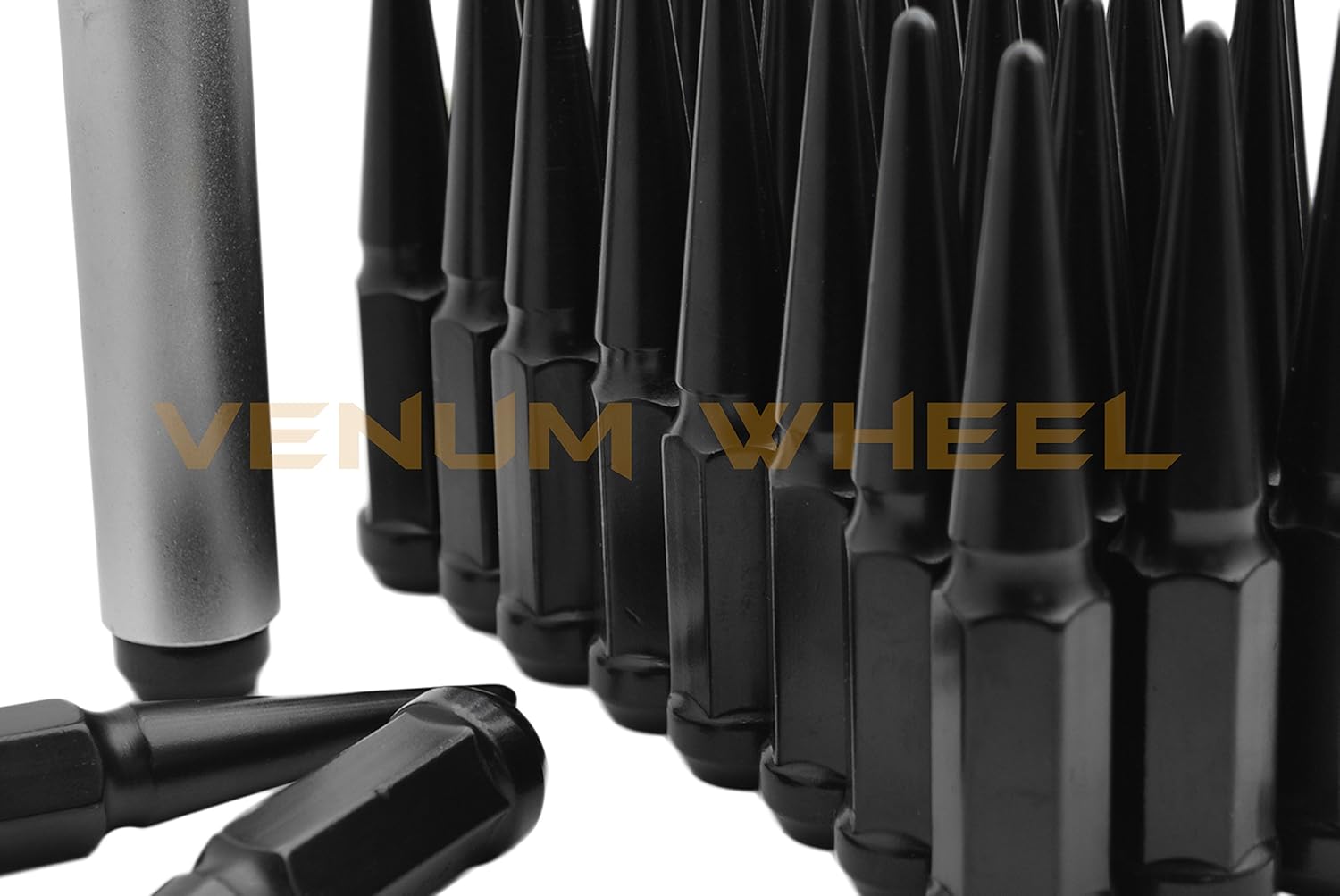 Venum wheel accessories 20 Pc 1/2"-20 Black Solid Spike Metal Lug Nuts Spiked Lugs + 1 Key (Made in The USA) Pack of 2