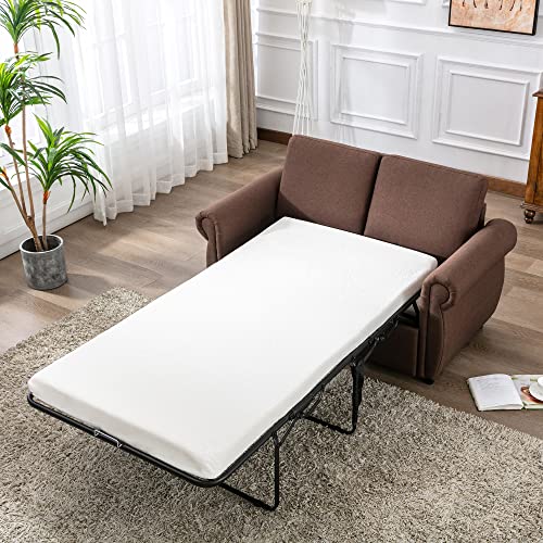 RUNNA Modern Linen Pull Out Sofa Bed Sleeper Sofa Bed with Twin Memory Foam Mattress,Convertible Sleeper Sofa Bed with Removable Backrest and Cushion,for Small Spaces (Gray)