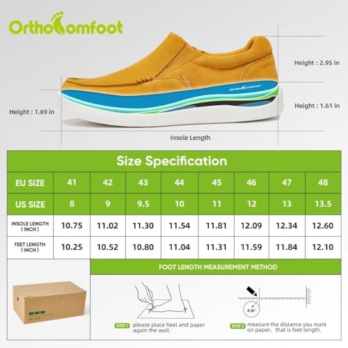 OrthoComfoot Men's Orthopedic Slip-On Shoes, Light-Weight Arch Support Walking Loafers with Anti Slip Sole, Comfortable Casual Slip-On Shoes for Foot and Heel Pain Relief