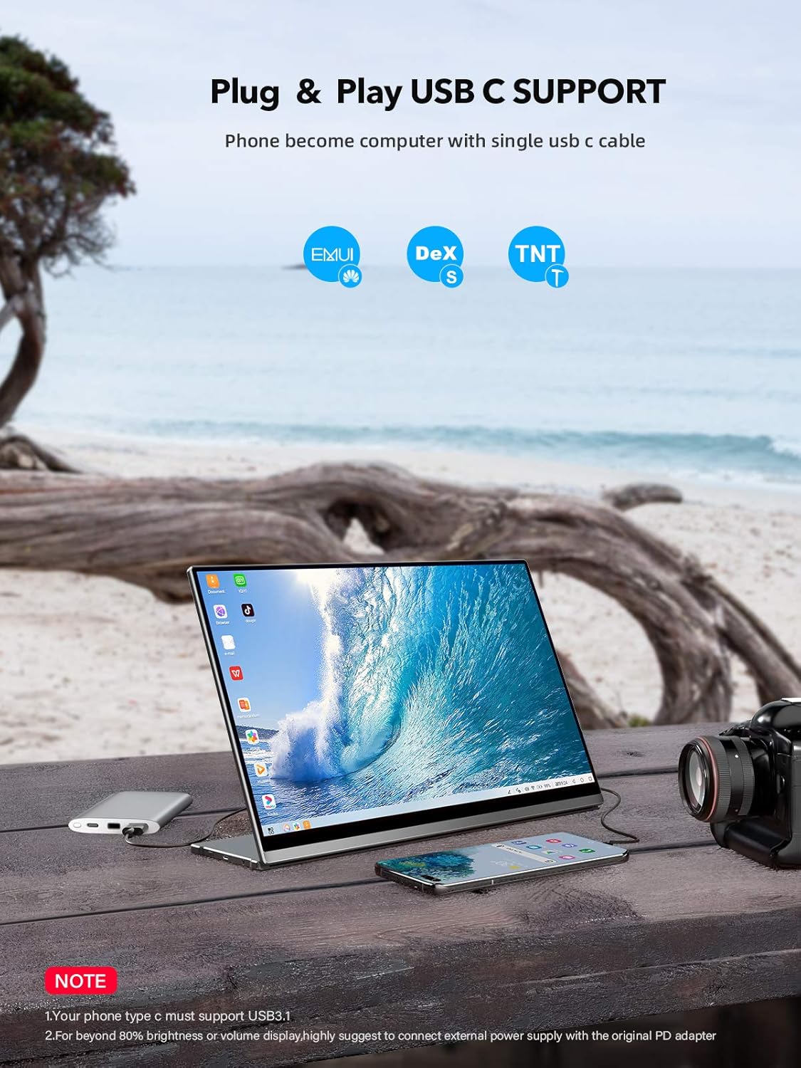 Portable Monitor Touchscreen, UPERFECT Gravity Sensor Automatic Rotate 13.3'' Slimmest 10-Point Touch FHD 1920x1080 Dual USB C Monitor Bracket Integrated & Frameless Bezel Glass HD Laptop Display