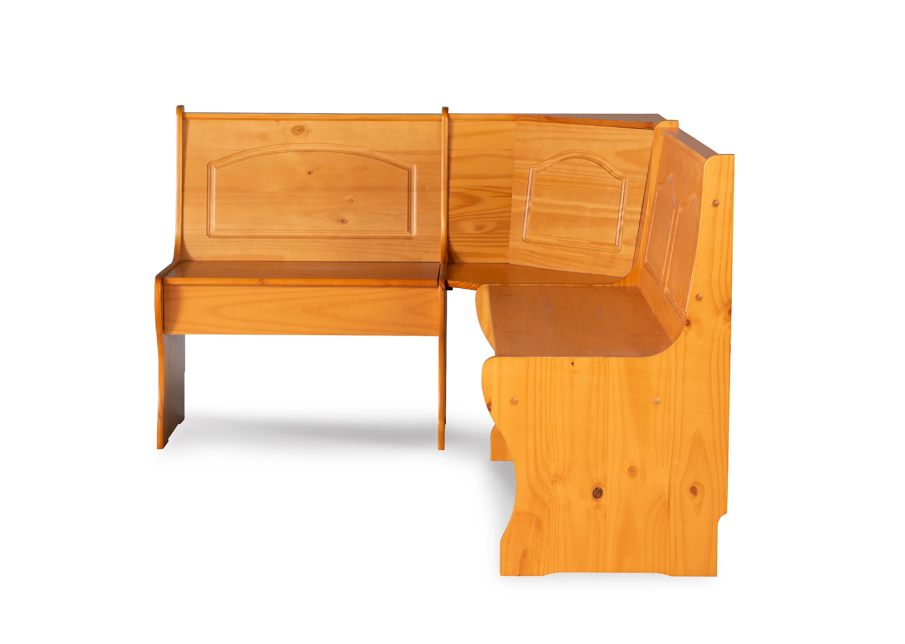 Linon Varden Corner Dining Breakfast Nook with Storage, Seats 4 (Table Sold Separately), Natural Honey Finish