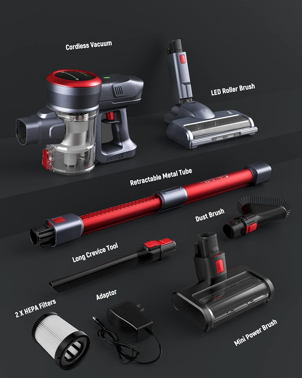 Fabuletta 10-in-1 Cordless Vacuum Cleaner - 24Kpa 250W Brushless Motor Stick Vacuum, Up to 45 Mins Max Runtime Detachable Battery, Led Display, Lightweight Vacuum for Carpet Hard Floor Pet Hair