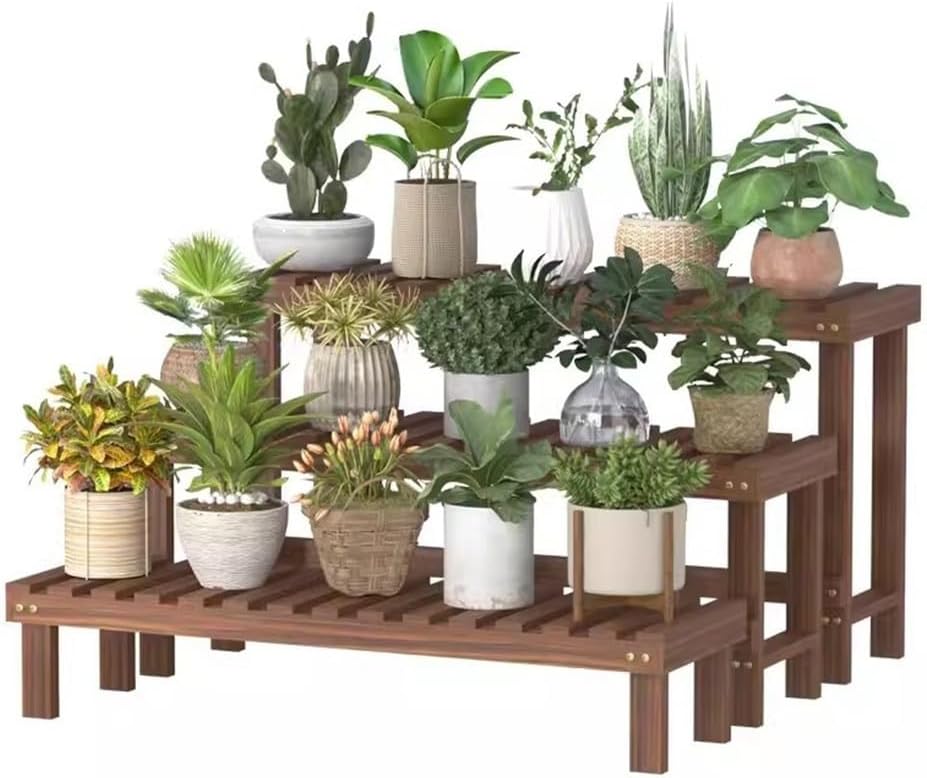 3 Tiered Wood Ladder Plant Stand, Freestanding Flower Pot Display Rack, Multiple Planter Display Shelf for Living Room Corner Balcony Office Lawn Patio Garden
