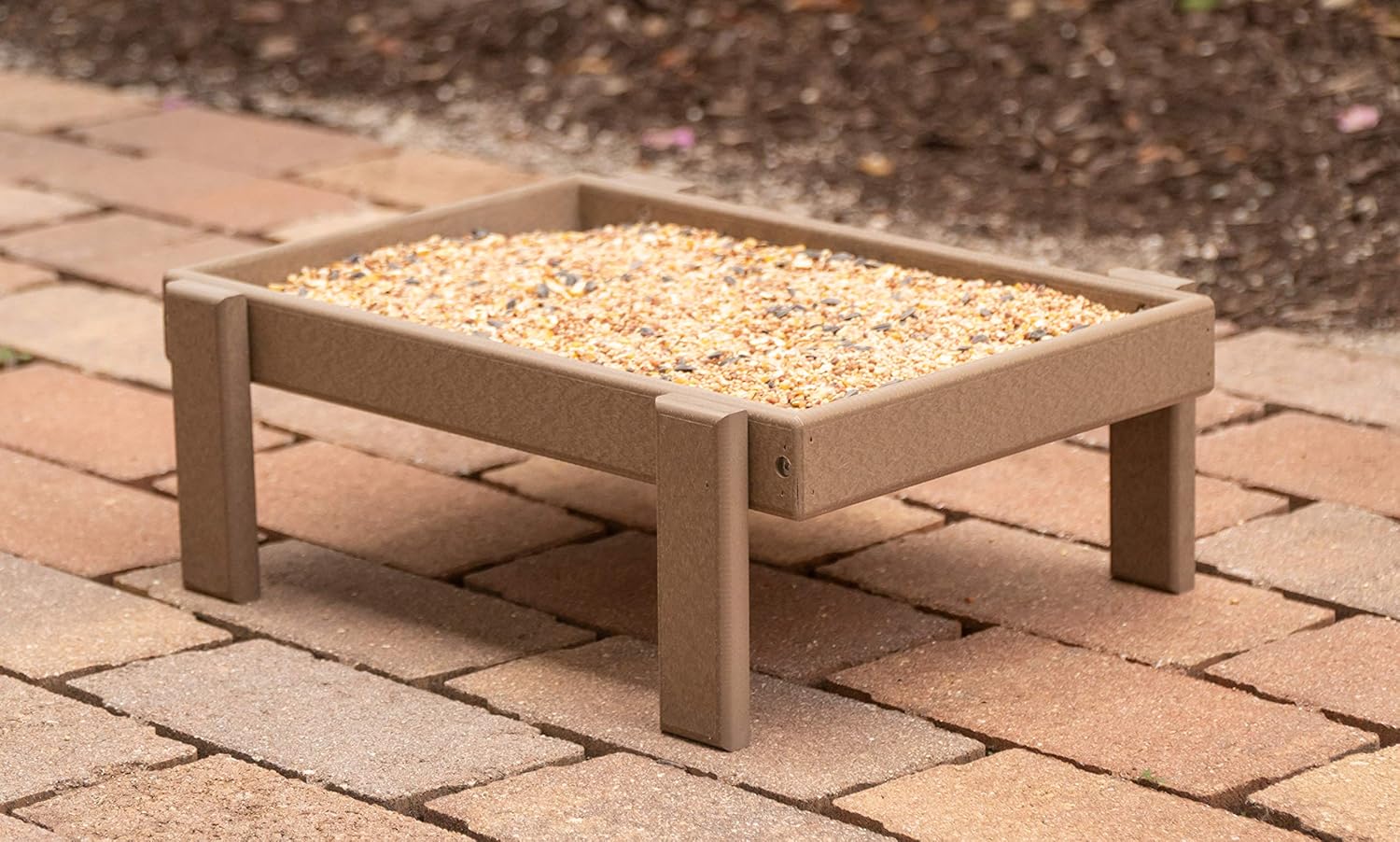 DutchCrafters Plastic Platform Ground Bird Feeder Tray Made in America (Weathered Wood)