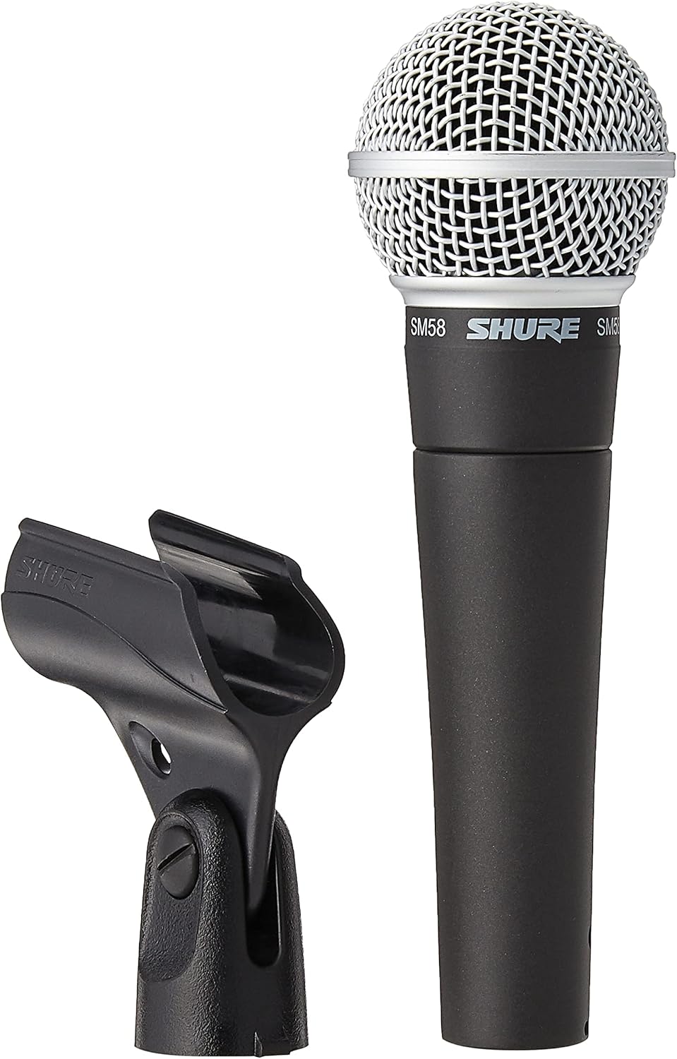 Shure SM58 Cardioid Dynamic Vocal Microphone with On/Off Switch, Pneumatic Shock Mount, Spherical Mesh Grille with Built-in Pop Filter, A25D Mic Clip, Storage Bag, 3-pin XLR Connector (SM58S)