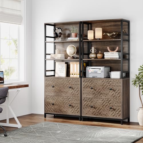 Tribesigns 2-Drawer File Cabinet, Vertical Lateral Filling Cabinet for Letter Size/A4 Size, Printer Stand with 3 Open Storage Shelves for Home Office (Brown)