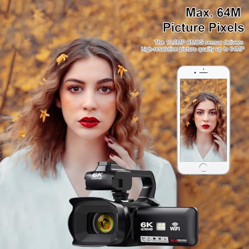 Camcorder Video Camera 6K 64MP IR Night Vision Vlogging Camera for YouTube 18X Digital Zoom 4.0" Touch Screen Digital Camera with WiFi, Microphone, Charger, Stabilizer, Remote Control and 64G SD Card