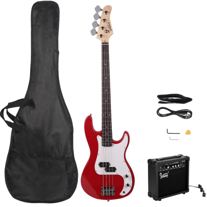 Glarry GP Electric Bass Guitar Red w/ 20W Amplifier