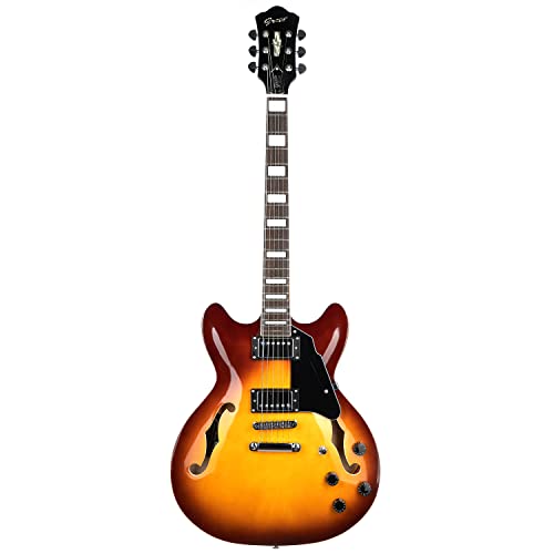 Grote Full Scale Electric Guitar Semi-Hollow Body Guitar Stainless Steel Frets(Red)