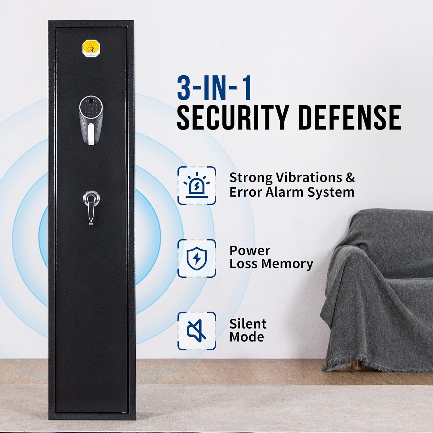 BlackSmith 5 Long Gun Safe Biometric Rifles Safe for Home Rifles and Pistols Quick Access Fingerprint Gun Cabinet Lockbox 2 Rifle Gun Rack Dual Alarm Password Memory Function 16 Gauge Alloy Steel
