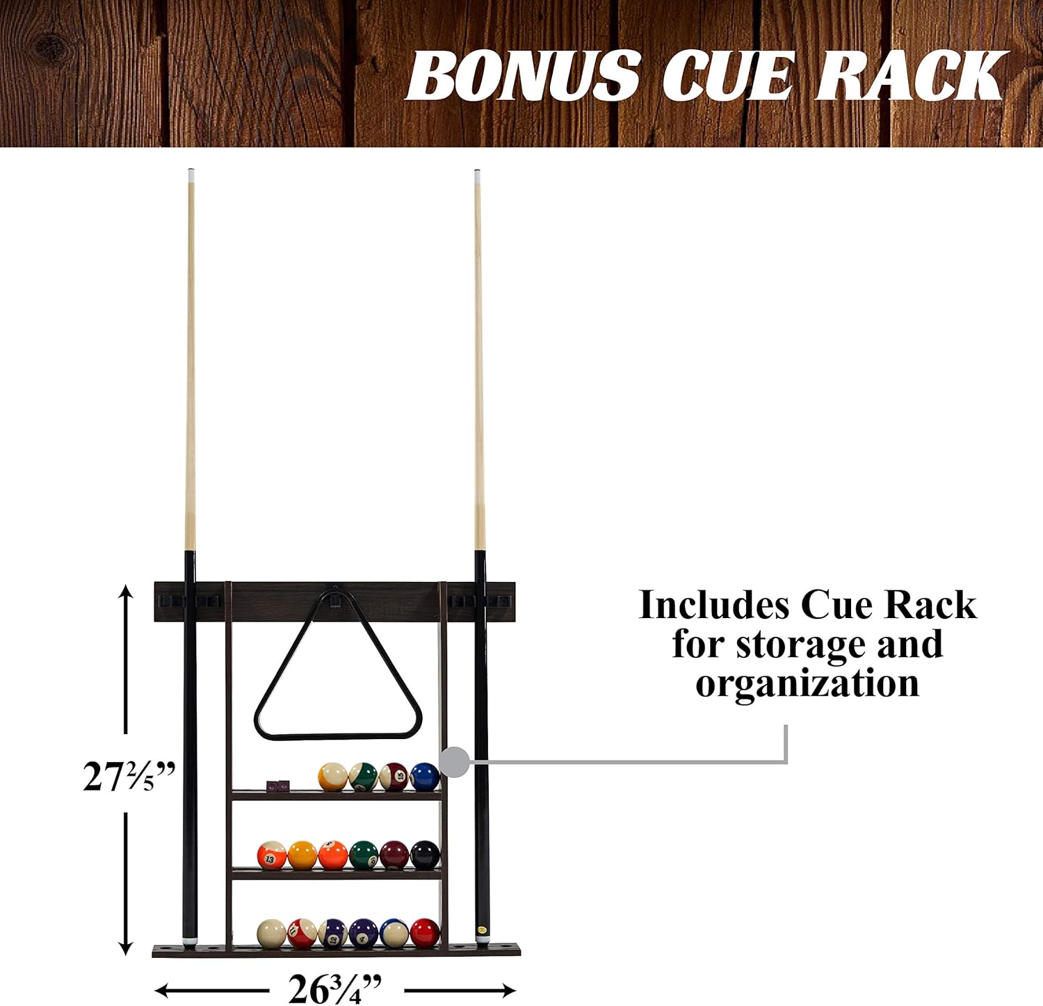 Barrington Billiards 7.5' Belleville Drop Pocket Table with Pool Ball and Cue Stick Set Plus Wall Storage Rack