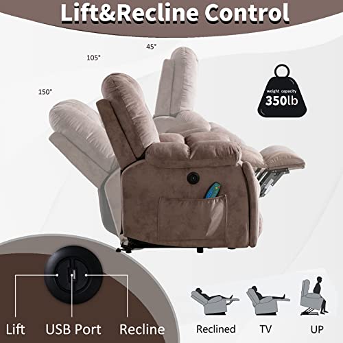 CANMOV Large Power Lift Recliner Chair with Massage, Heat, and USB for Elderly, Overstuffed Wide Recliners, Heavy Duty and Safety Motion Reclining Mechanism, Gray