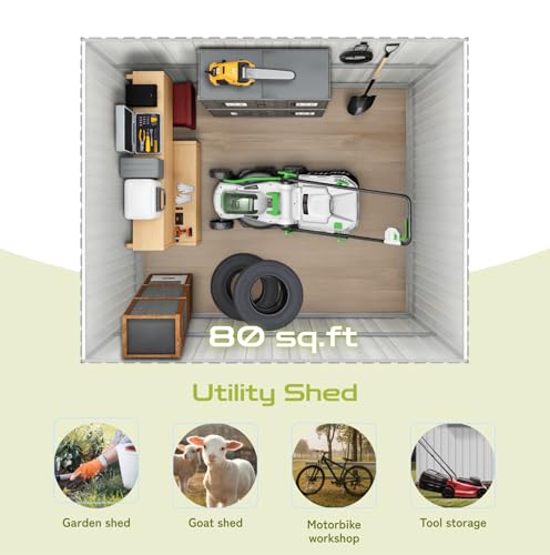 10 x 8 FT Outdoor Storage Shed, Metal Garden Tool Shed with Air Vents & Lockable Doors, Heavy-Duty Waterproof Small Bike shed Easy to Assemble for Garden, Lawn, Patio, Backyard, Grey