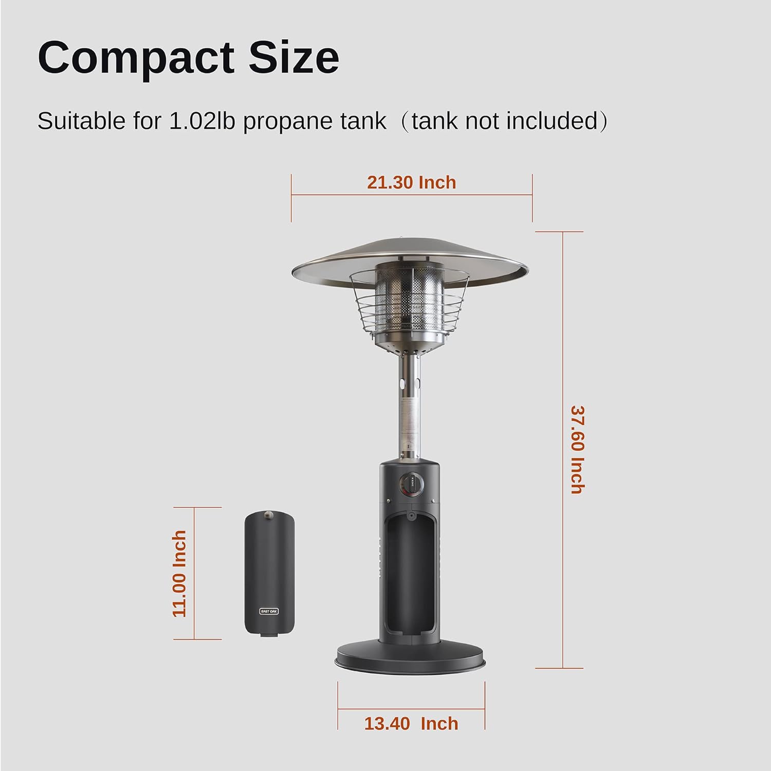 EAST OAK Patio Heater, 11000 BTU Tabletop Outdoor Heater, Mini Portable Propane Heater with 304 Stainless Steel Burner, Triple Protection System, Gas Outside Heater for Patio, Garden, Porch, Black
