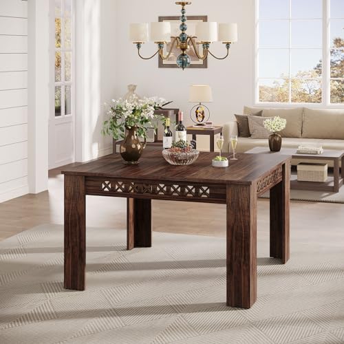 Tribesigns 43" Square Dining Table for 4, 2-4 Person Farmhouse Wood Dining Room Table (Rustic Brown, Heavy Duty Legs)