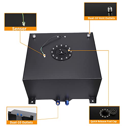 GSTP Universal Fuel Cell Tank with Cap and Level Sender Polished Aluminum Black