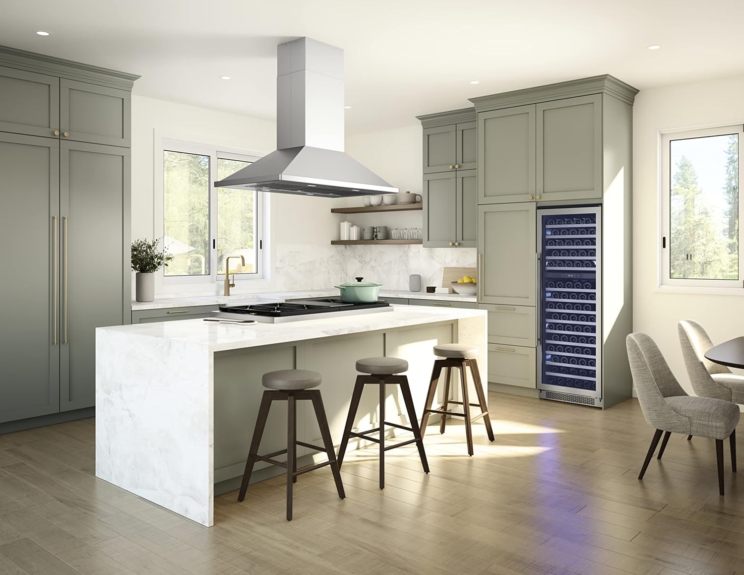 Zephyr ZSL-E42C Sienna Pro Island 390-1200 CFM 42 Inch Wide Island Range Hood with Airflow Control Technology and ICON Touch Controls - Stainless Steel