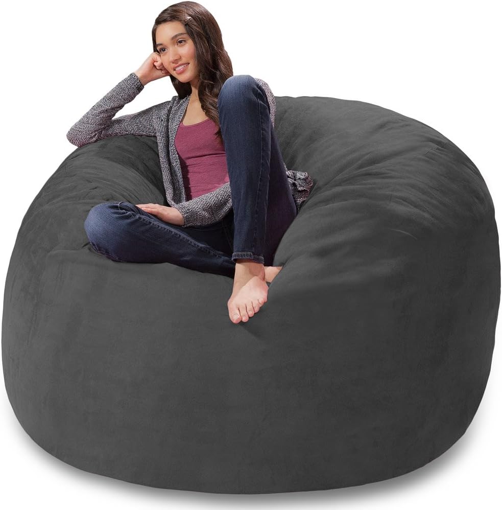 Memory Foam Bean Bag Chair, Charcoal Micro Suede