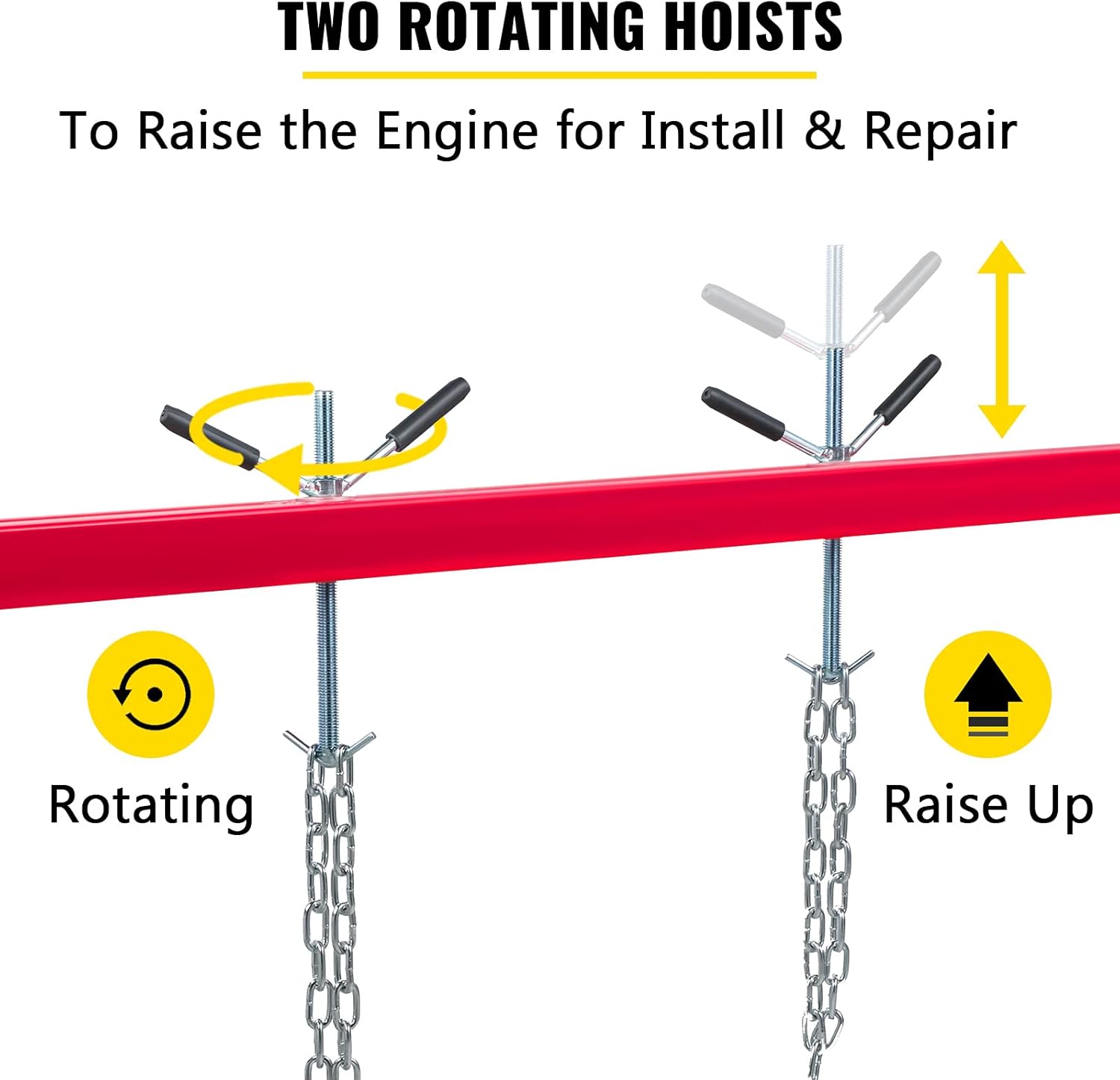 VEVOR Engine Support Bar 1100 Lbs Capacity Engine Transverse Bar Engine Hoist 2 Point Lift Holder Hoist Dual Hooks, Engine Hoist Keeps Engine Stable for Home Garages & Auto Repair Shop