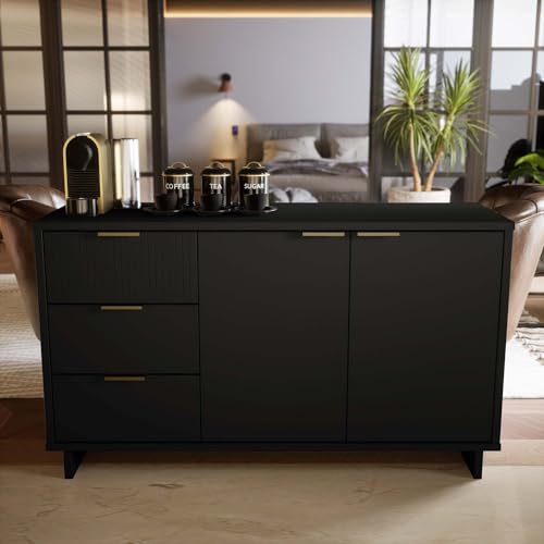 Manhattan Comfort Granville 55-Inch Modern Sideboard Buffet Cabinet with Storage for Dining and Living Room Use, 3 Full Extension Soft Close Drawers and Concealed Shelves, Sage Green