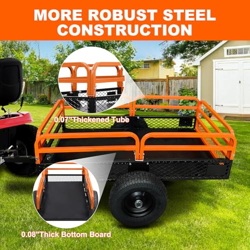 Heavy Duty Steel Dump Cart,1500 Lbs Utility Garden Cart with Wheels,15 Cubic Feet Garden Utility Trailer with Removable Sides,Hand Pull or Foot Pedal Dump Cart for Atvs, Utvs Lawn Garden Tractors