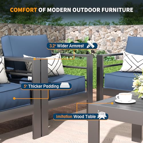 UDPATIO 8 Piece Aluminum Patio Furniture Set, Oversized Modern Outdoor Furniture Set with Olefin Fabric Cushion for Patio Deck Backyard, Dark Grey(with Waterproof Covers)