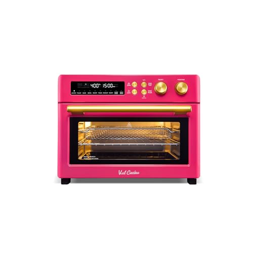 VAL CUCINA Retro Infrared Heating Air Fryer Toaster Oven, Extra Large Countertop Convection Oven 10-in-1 Combo, 6-Slice Toast, 12-inch Pizza, Enamel Baking Pan Easy Clean, Super Fast with Recipe Book,