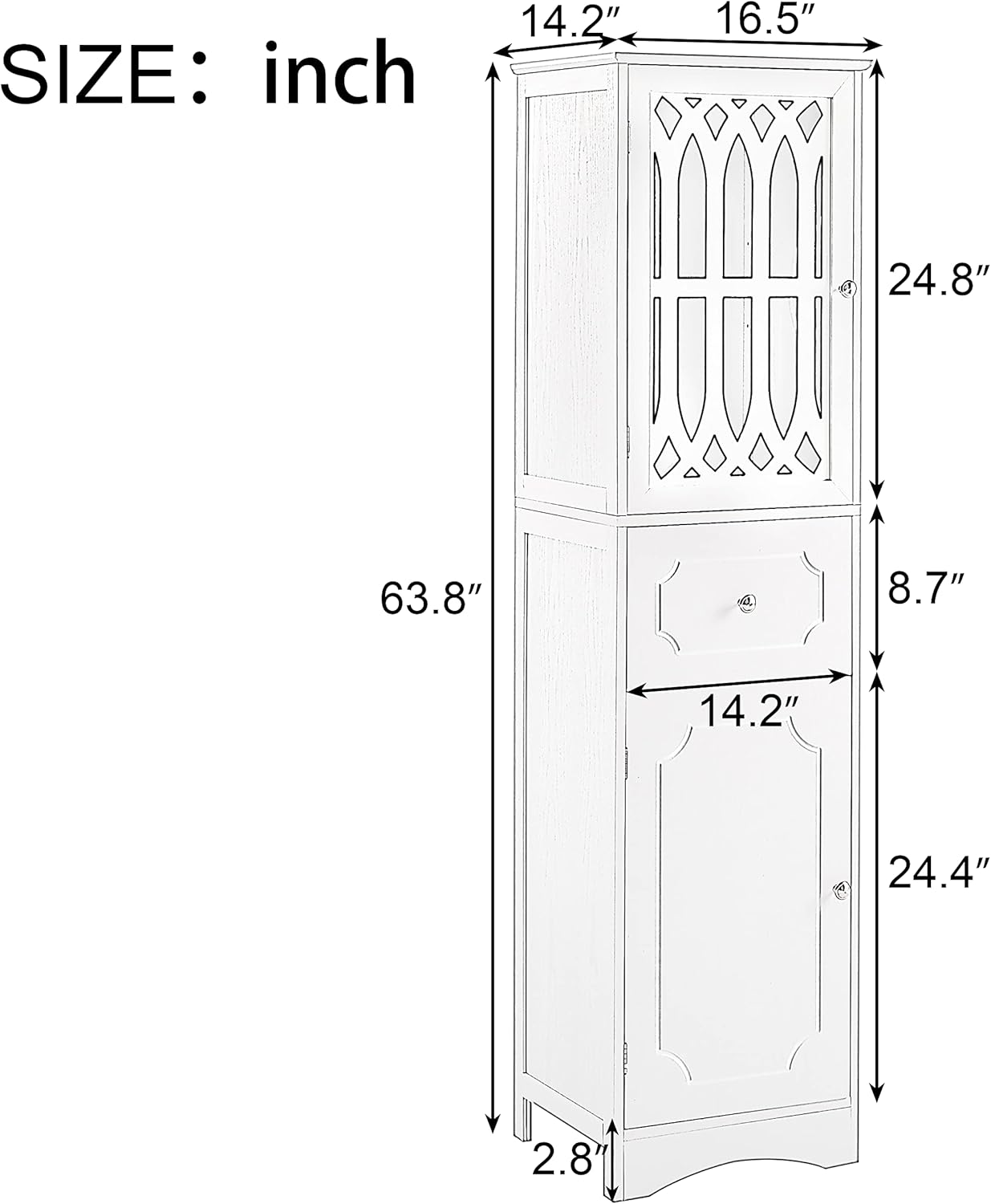 Merax Slim Tall Bathroom Storage Cabinet with Adjustable Shelf, Drawer and 2 Doors, Freestanding Linen Tower, 16.5" L x 14.2''W x 63.8''H, White