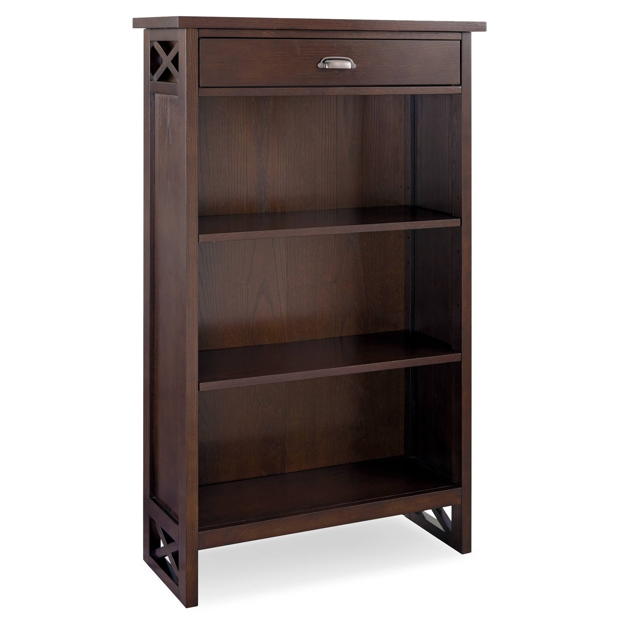 Leick Home 81262 Mantel Height 3 Shelf Bookcase with Drawer Storage, Chocolate Oak