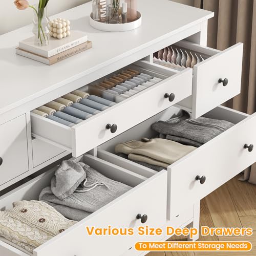 10 Drawer Large Black Dresser for Bedroom, 47.2" Long Chest of Drawers with Deep Drawers, Modern Wooden Storage Dresser for Closet, 36.2" Tall TV Stand for Living Room, Hallway, Entryway