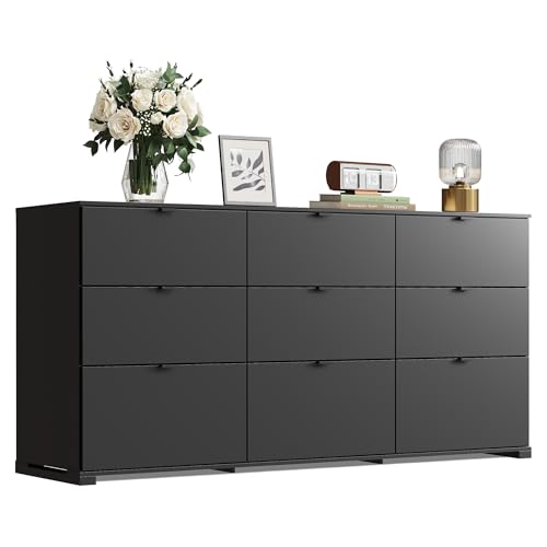 WLIVE Wood Dresser with 5 Drawers, Black Wooden Storage Cabinet, Organizer Drawers for Bedroom, Living Room, Hallway, Measuring 15.75" W * 31.50" D * 45.35" H ﻿