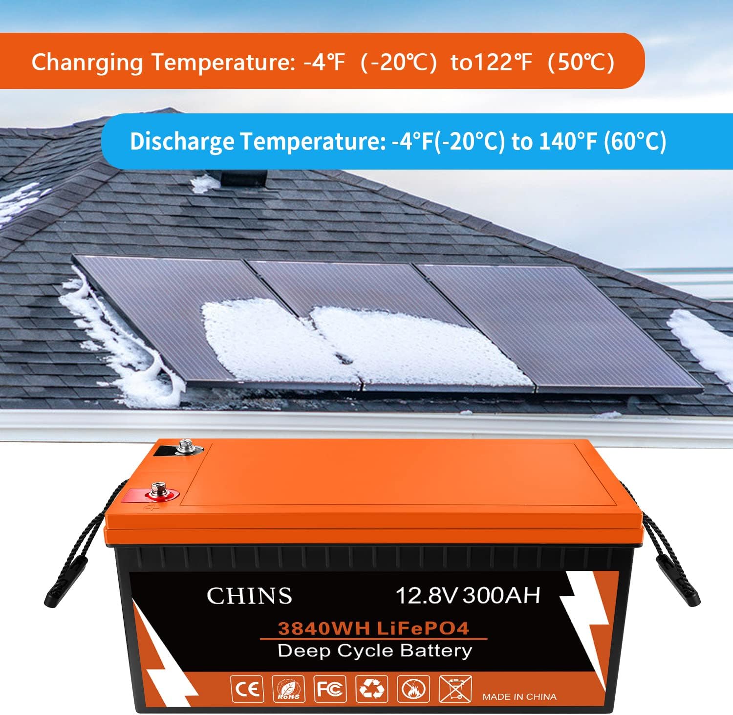 CHINS LiFePO4 Battery 24V 200Ah Lithium Battery - Built-in 200A BMS, 2000+ Cycles, Each battery Can Support 5120W Power Output, Perfect for RV, Home Storage and Off-Grid